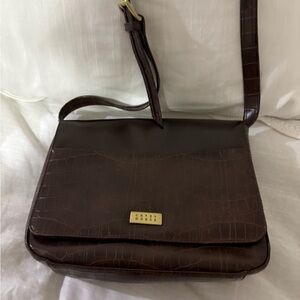 Dark Brown Croc-Embossed Crossbody Bag